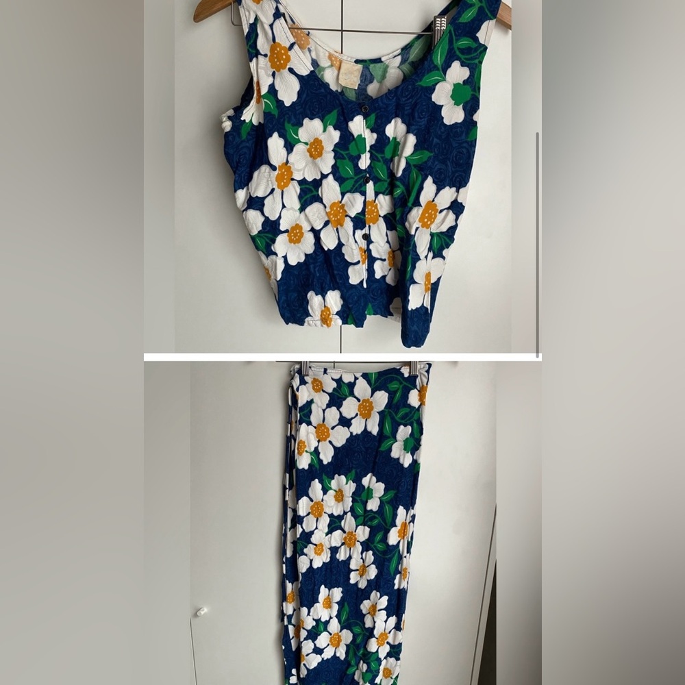 Tropical Floral Sleeveless Tank and Wrap Skirt